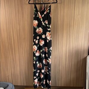 Lush Floral Black Maxi Dress